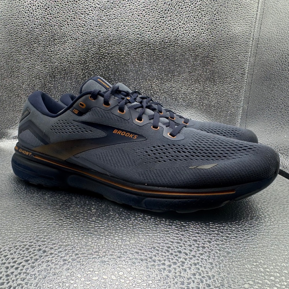 Size 13 Brooks Ghost 15 Running Shoes Mens Navy Blue Excellent 1103931D025